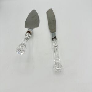 Cake Knife & Server Acrylic Stainless Steel Faux Crystal Handle Wedding Party